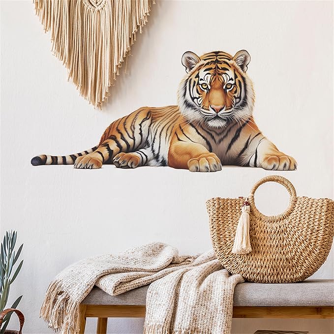 Lifelike Tiger Wall Decal 3D Animals Wall Sticker Safari Wall Decor for Nursery Kid'sroom School Classroom Livingroom Bedroom Bathroom Decoration (Lifelike Tiger 4)
