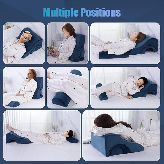 ROYALAY 3 PCS Adjustable Wedge Pillow for Sleeping, 3-in-1 High-Density Foam Wedge Pillow Set, Sleeping Wedge Pillow for Adults, Incline Bed Wedge Pillow for Back, Neck, Leg Support, Acid Reflux,blue