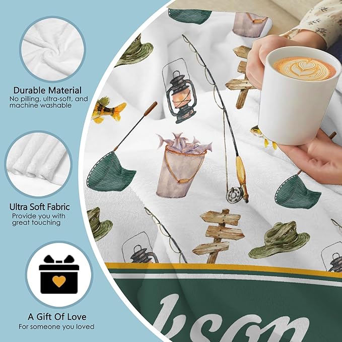 Custom Fishing Blankets and Throws,Fishing Gifts, Gifts for Fisherman,Custom Fish Blankets Fishing Gift for Man, Fish Hunter Gifts Throw Blanket, Fathers Day Fishing Gifts for Men,Teens Size-50"x60"