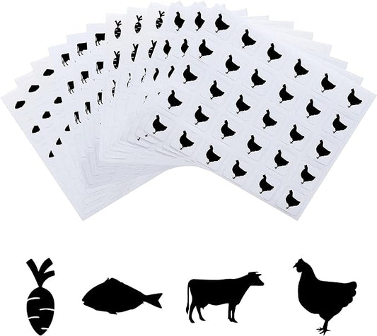 OLYCRAFT 1200pcs 4 Styles Black Meal Stickers 1 Inch Food Choice Sticker Beef/Chicken/Fish/Carrot Wedding Meal Indicator Stickers Kitchen Stickers for Place Card Wedding Party Supplies