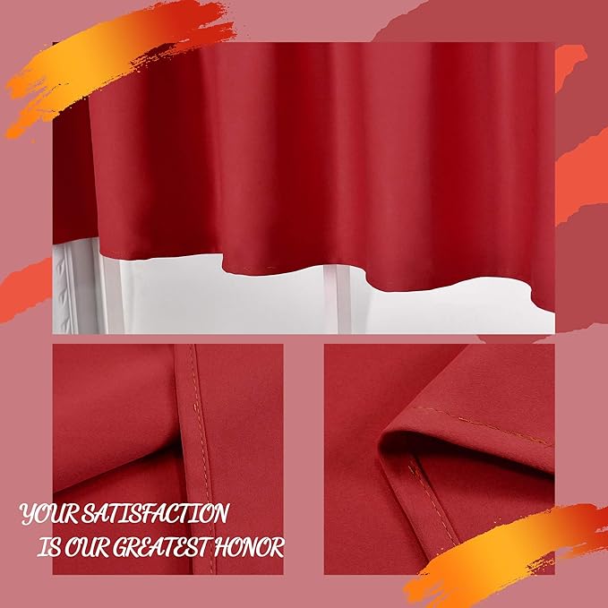 Red Valance for Windows 60x18 Inch Solid Thermal Insulated Blackout Rod Pocket Kitchen Short Curtain Toppers Valance for Bathroom Living Room 1 Panel