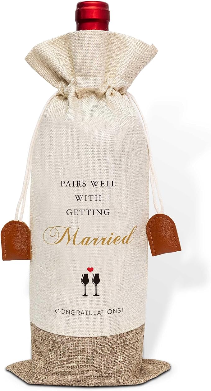 Wedding Wine Bag, Engagement Gifts for Couples, Cotton Linen Wine Gift Bag With Drawstring, Mr and Mrs Marriage Wedding Gifts, Bridal Shower Gift for Women Besties Friends, Bachelorette Party-41