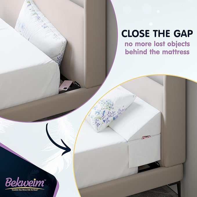 Wedge Pillow Headboard Bed Gap Filler King - Headboard Pillow Size 76 X 10 X 6 - Long Pillow for Bed Wedge Gap Filler with Large Pocket for Bed Accessories - Mattress Gap Filler King Bed (White)