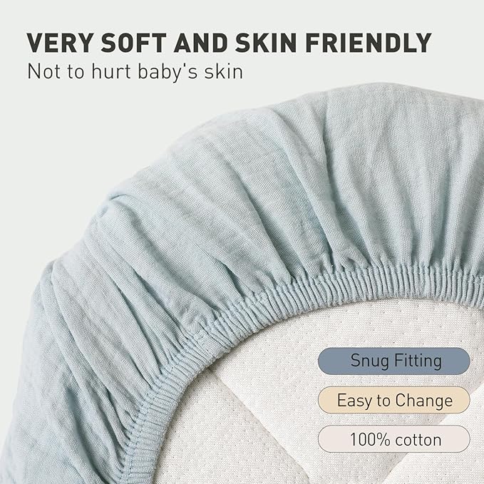 Muslin Bassinet Fitted Sheets, 2 Pack for Baby Boy and Girl, Soft Breathable Baby Pad/Mattress Sheet, Fit for Hourglass Oval and Rectangle Bassinet Mattress (Bright Colors, Bassinet Sheets 2 Pack)