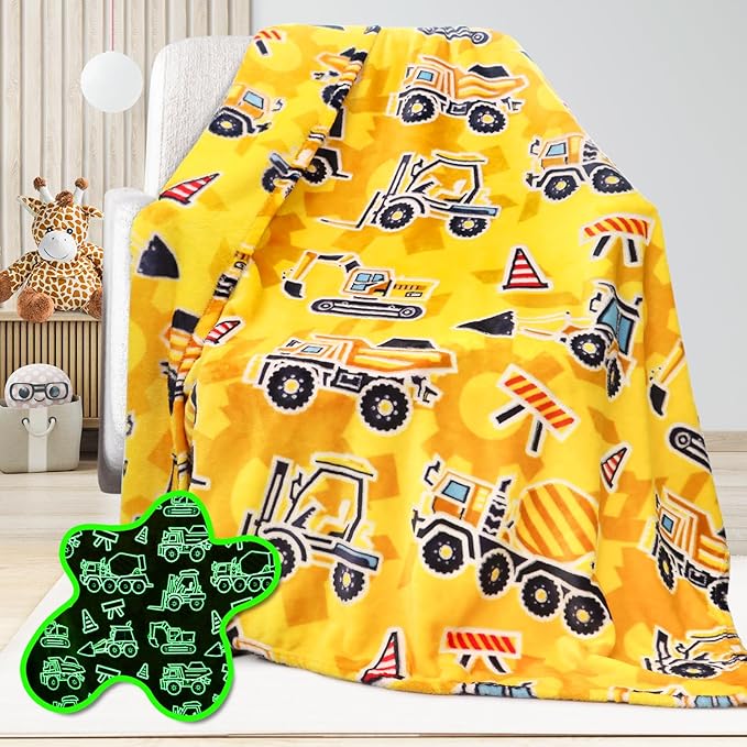 Construction Truck Toys Gifts for Boys Truck Blanket Glow in The Dark Construction Blanket Tractor Blanket for Toddler Boys Excavator for Kids 50x60 inch