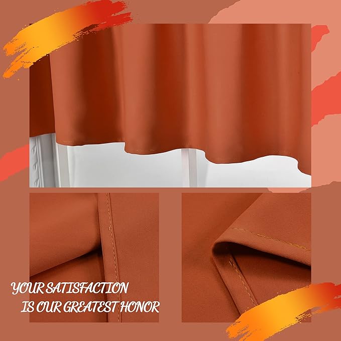 Burnt Orange Valance - Rust Valance for Windows 52x18 Inch Solid Blackout Rod Pocket Kitchen Short Curtain Toppers Valance for Bathroom Living Room, Terracotta