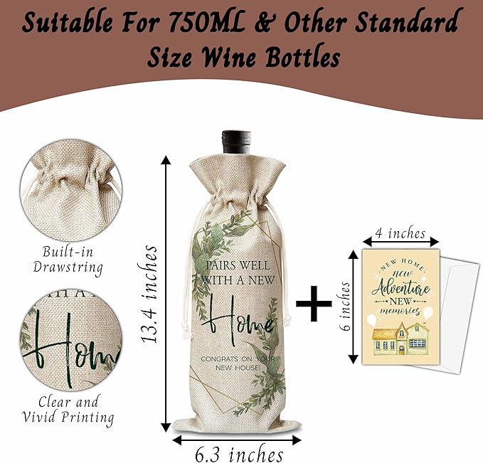 House Warming Gifts For Woman Man, New Home Wine Gift Bag, Housewarming Gifts For New Homeowners, Pairs Well With A New Home Wine Bag, New Home Party Decoration Supplies Favors, B50