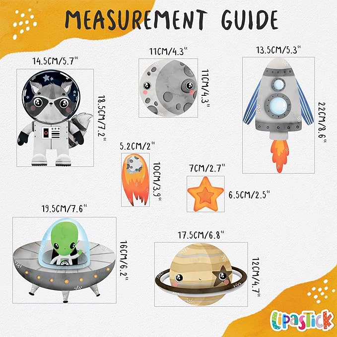 Solar System Wall Decals for Kids by Lipastick - Space Animal Wall Stickers Boys Room Playroom - Galaxy Wall Decor - Kids Vinyl Wall Decal Peel and Stick - Outer Space Nursery Decoration S Size