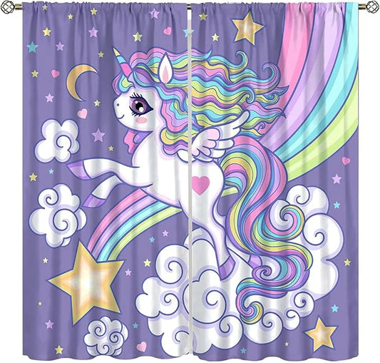 Kids Unicorn Curtains Purple Cartoon Rainbow Cartoon Room Blackout Curtains Boys Girls Baby Room Decor Curtains Living Room Decor 42x45 Inch 2 Panels