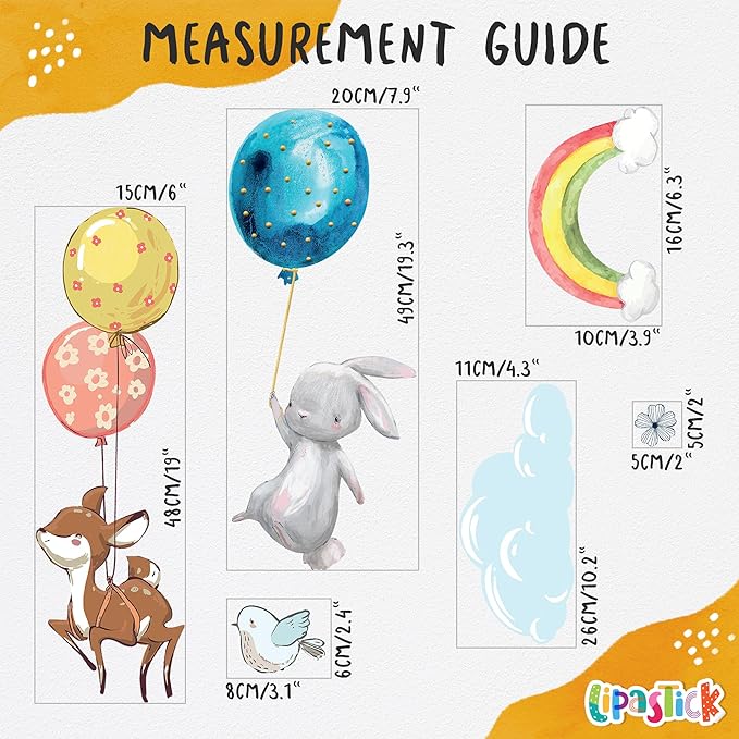 Hot Air Balloon Wall Decals for Kids by Lipastick – 83 pcs Cartoon Animals Wall Decals for Girls Boys Kids Baby - Animal Wall Stickers for Nursery Room Bedroom - Raccoon Fox Koala Panda L Size