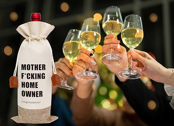Housewarming Gifts Wine Bag, First New Home House Homeowner Gift, Cotton Linen Wine Gift Bag With Drawstring, Client Gift From Realtors, Sweet Home Congrats Gift for Women Men Wife Husband-19