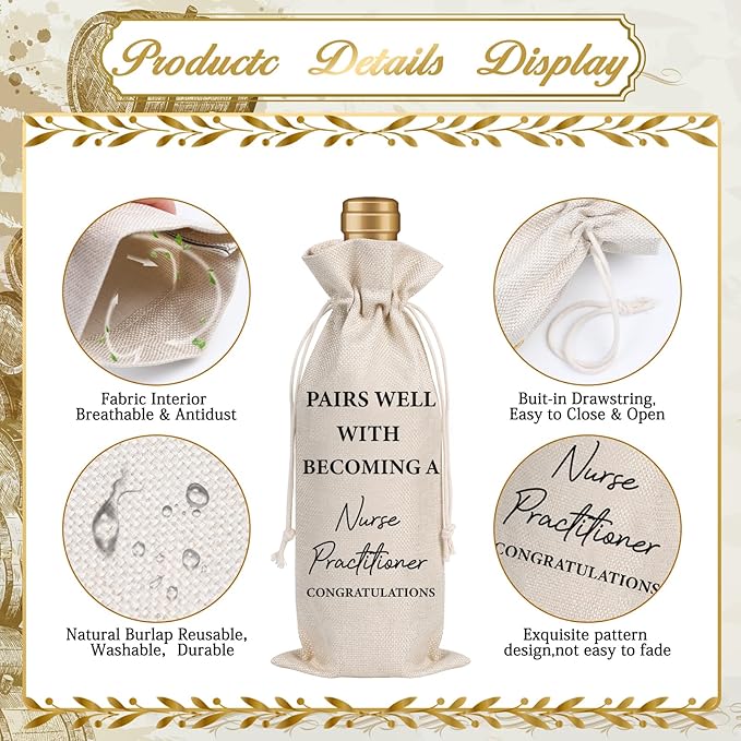 Nurse Practitioner Gifts for Women - Nurses Graduation Gift Wine Bag Nurse Week Gift Nurses Appreciation Gifts Soft Burlap Wine Gift Bags for Nursing School Doctor Nurse Practitioner