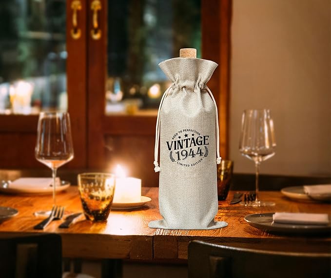 Tedea 80th Birthday Wine Gift Bag, Vintage Back In 1944 Birthday Gift Wine Bag For Women Men, Best Friend, Coworker, Birthday Party Decorations, 1 Pc Wine Bag (G02)