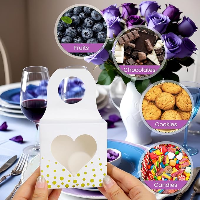 Megitzuu 50 Pieces Wine Bottle Box with Window, White Wine Boxes for Gifts Hanging Foldable Wine Gift Boxes Kraft Paper Wine Bottle Hanger Favor Box for Holding Candy Truffles Chocolate Cookies