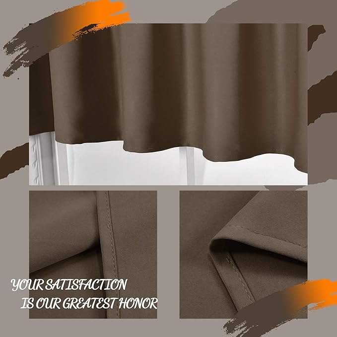 Coffee Brown Valance for Windows 60x18 Inch Solid Thermal Insulated Blackout Kitchen Short Curtain Toppers Valance Rod Pocket for Bathroom Living Room 1 Panel