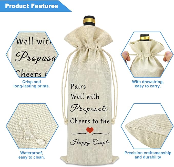 Wedding Wine Bag Proposals Engagement Gifts for Couples Mr and Mrs Marriage Wedding Gifts Engagement Party Decorations Wine Bottle Bag Reusable Wine Gift Bags with Drawstrings