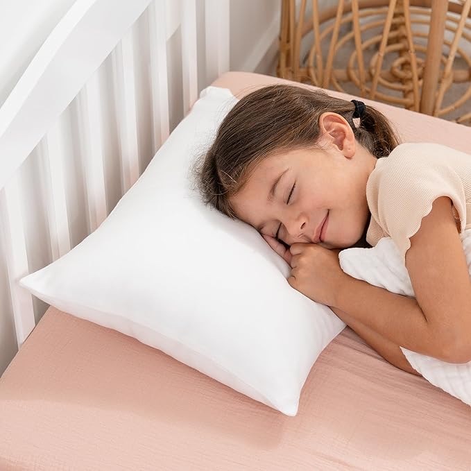 Comfy Cubs Toddler Pillow with Soft Cotton Pillowcase, 13"x18", White - Kids Pillow for Sleeping & Travel - Adorable & Comfortable Small Pillow - Kids Travel Pillow with Breathable Microfiber Fill