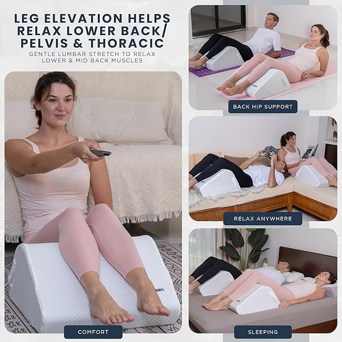 Leg Elevation Pillow Foam Wedge 10"- Ergonomic Lower Back Pain Relief - Knee Bed Pillow for Leg Pain - Post Workout Recovery, Circulation, Firm Support, Plush Removable Cover(Medium 10")