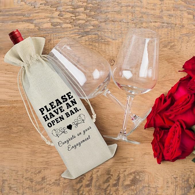 Engagement Gifts for Couples Engagement Wine Gift Bags Newly Engaged Gifts for Bride and Groom Her Him Burlap Wine Bottle Cover Bag Getting Married Engagement Gift Newlywed Gift for Friends Couples