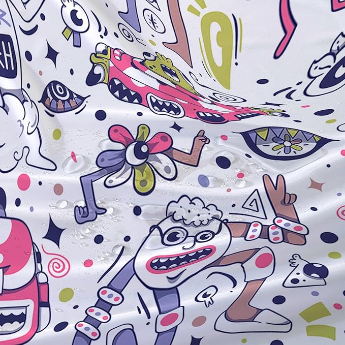 AILONEN Alien Shower Curtain,Spaceship Universe Theme Waterproof Fabric Shower Curtain Sets, 72" W*72" H Monster Robot Bathroom Decor for Boys Teens Kids