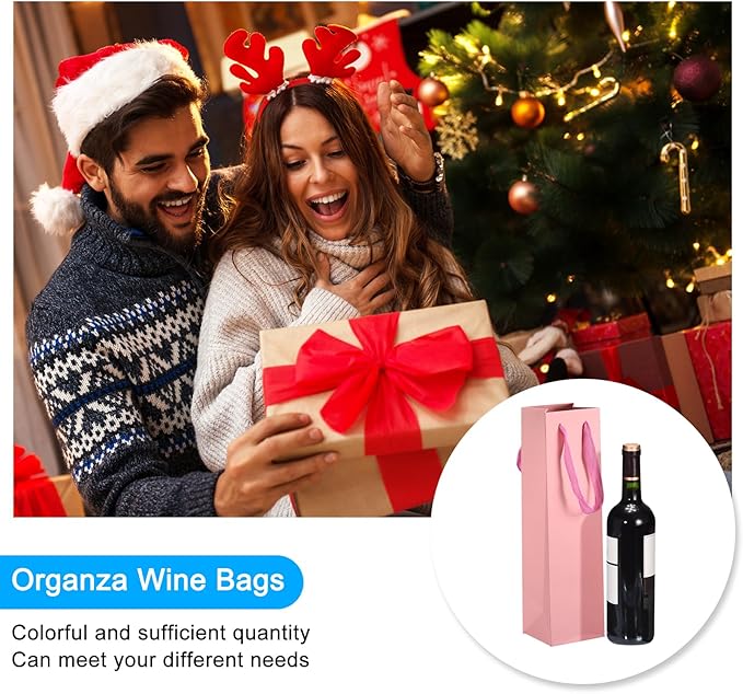 uxcell Wine Bags, 24pcs Pink 4 x 4 x 14 In Wine Gift Bags with Handles Paper Wine Tote Bag for Wedding Birthday Christmas Party Supplies