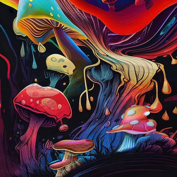 AILONEN Magic Mushroom Shower Curtain,Colorful Mushroom Shower Curtain Set for Bathroom,Natural Fungus Waterproof Fabric Bath Curtain for Kids Girl,Boho Style Bathroom Curtain with Hooks, 72" W*84" H