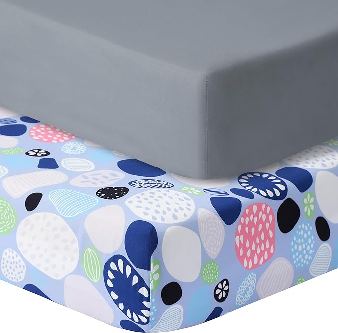 Baby Crib Sheets for Boys Girls, 2 Pack Fitted Crib Sheet for Standard Crib and Toddler Mattress, Soft Microfiber Baby Sheet 52x28x8in. (Cobblestone & Dark gray)