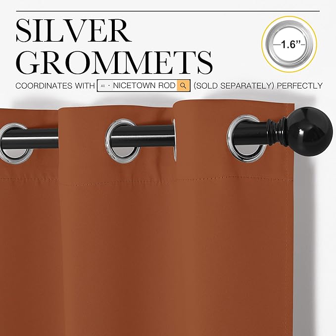 NICETOWN Bedroom Halloween Curtains 63 inches Long, Privacy and Thermal Insulated Blackout Drapes for Windows (Burnt Orange, 1 Pair, 42 x 63 inches)