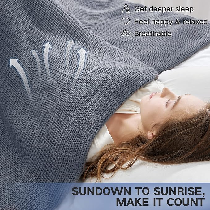 Knitted Weighted Blanket(Light Grey 50"x60" 10lbs),Home Décor Cooling Throw Blanket for Hot Sleepers,Hand Made Chunky Knit Heavy Blanket or Adults Use on Twin Size Bed