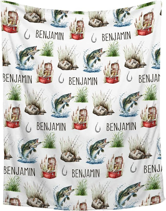 Custom Fishing Blankets and Throws,Fishing Gifts, Gifts for Fisherman,Custom Fish Blankets Fishing Gift for Man, Fish Hunter Gifts Throw Blanket, Fathers Day Fishing Gifts for Men,Family Size-90"x120"