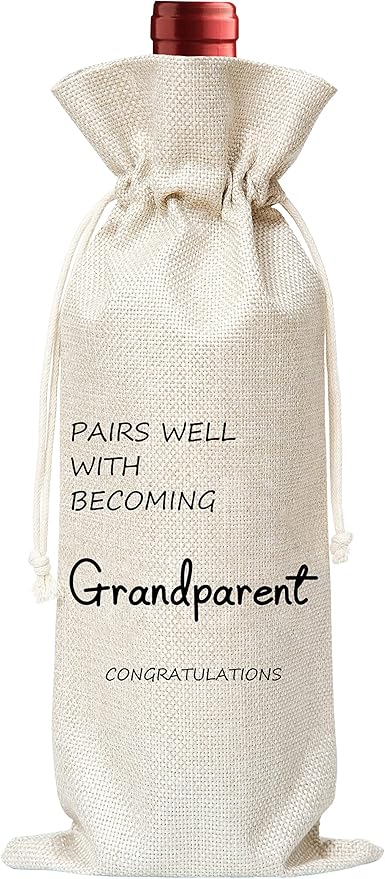 Godparent Gift Wine Bag,Gift For Godfather,Godmother,Cotton linen Drawstring Wine Bag(1 Pcs) - WB006