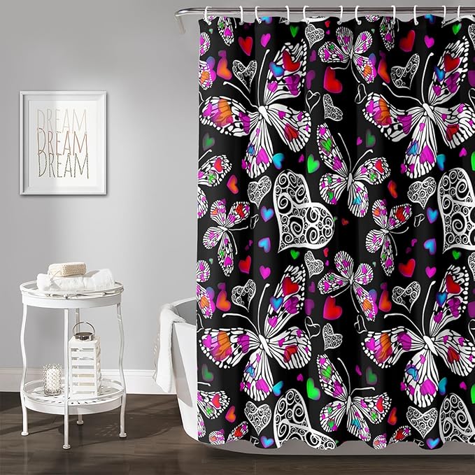 AILONEN Colorful Butterfly Shower Curtain for Bathroom Decor,Beautiful Butterfly Bath Curtain for Kids Women Girls,Pint Polyester Waterproof with 12 Plastic Hooks 60" W*72" H
