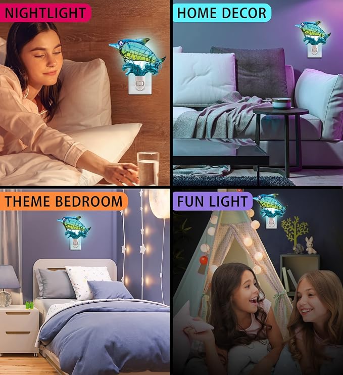 CoTa Global Dolphin Night Light – Wall Plug in Night Light with Switch, Hand Made Metal & Glass Nightlight for Bathroom, Nursery, Hallway, Kitchen, & Bedroom – 5 Inches