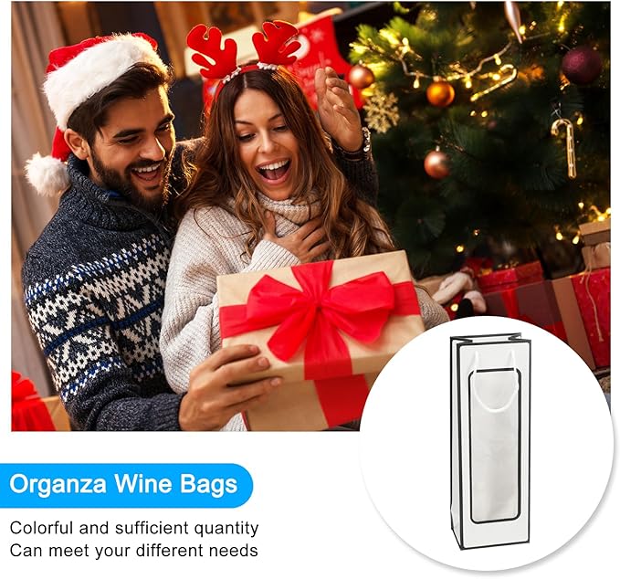 uxcell Wine Bags, 20pcs 4.92"x3.35"x14.2" Wine Gift Bags with Rope Handles, Paper Wine Tote Bag with Clear Window for Wedding Birthday Christmas, White Black