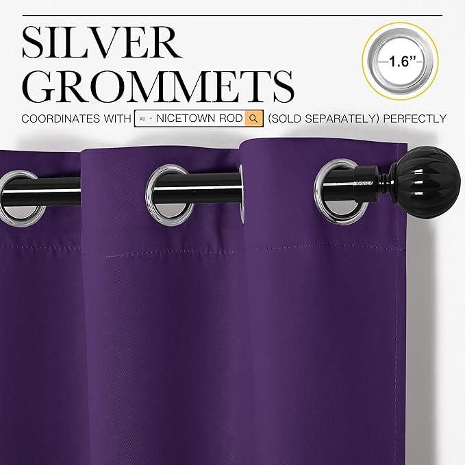 NICETOWN Purple Blackout Curtains 96 inches Long, Niose Reducing and Thermal Insulated Room Darkening Curtains for Girls Bedroom Living Room Window Decoration (55 inches Wide, 2 Panels)