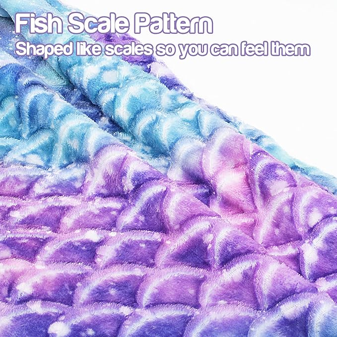 Catalonia Kids Mermaid Tail Blanket, Super Soft Plush Flannel Sleeping Snuggle Blanket for Girls, Galaxy, Fish Scale Pattern, Gift Idea