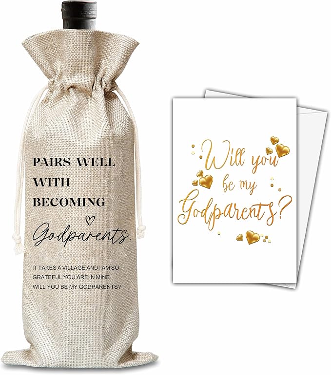 Xanev Godparents Wine Gift Bag For Women Man, Godparents Proposal Gifts, Pairs Well With Becoming Godparents Wine Bag, Baptism Gifts For Godmother Godfather, Birthday Wine Party Favors Decor, B07