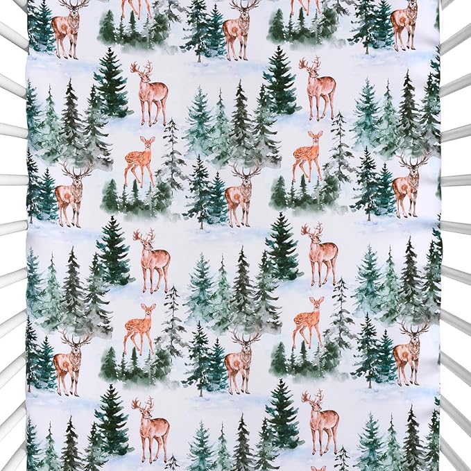JISEN Fitted Crib Sheets 1 Piece Soft Breathable Baby Crib Sheets for Standard Crib and Toddler Mattress Baby Bed Sheets for Crib for Baby Boys Girls Neutral 28x52 Inch Woodland Animals