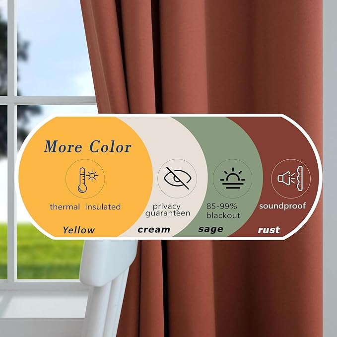 Mrs.Naturall Terracotta Curtains 42x54 Inch Length for Living Room 2 Panels Blackout Room Darkening Curtain for Bedroom
