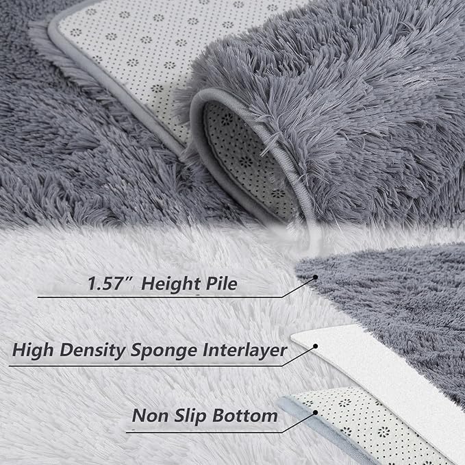 Indoor Door Mat,Soft Fluffy Bedroom Area Rug Plush Fuzzy Living Room Carpet Solid Faux Fur Nursery Room Floorcover Non Slip Non-Shed Small Throw Rugs for Dining Room Kitchen,Grey,2'7" x 4'11"