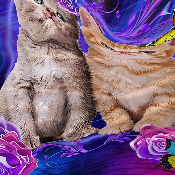 AILONEN 3D Cat Shower Curtain,Cute Kitten Shower Curtain Set for Kids Boys Girls,Cat Lovers Animal Shower Curtain for Bathroom,Rose with Butterfly Bath Curtain with Hooks,72" W*78" H