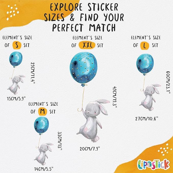 Hot Air Balloon Wall Decals for Kids by Lipastick – 83 pcs Cartoon Animals Wall Decals for Girls Boys Kids Baby - Animal Wall Stickers for Nursery Room Bedroom - Raccoon Fox Koala Panda L Size