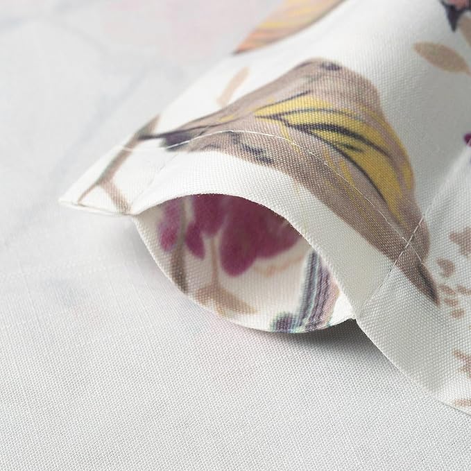 Leeva Farmhouse Linen Textured Kitchen Tiers, Vivid Purple Bird Print Short Window Curtains for Living Room Bathroom Cafe, Rod Pocket Home Decor Drapes, 2 Panels Pair, 29 x 30 Inches