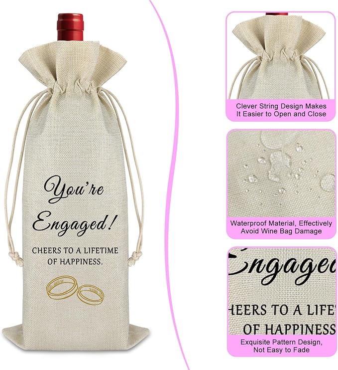 Engaged Gift Engagement Gifts Wine Bag Engagement Gifts for Couples Boyfriend Girlfriend Newly Proposal Wine Wrap Wedding Gift for Daughter Friends Reusable Burlap Wine Bag Friendship Christmas Gift