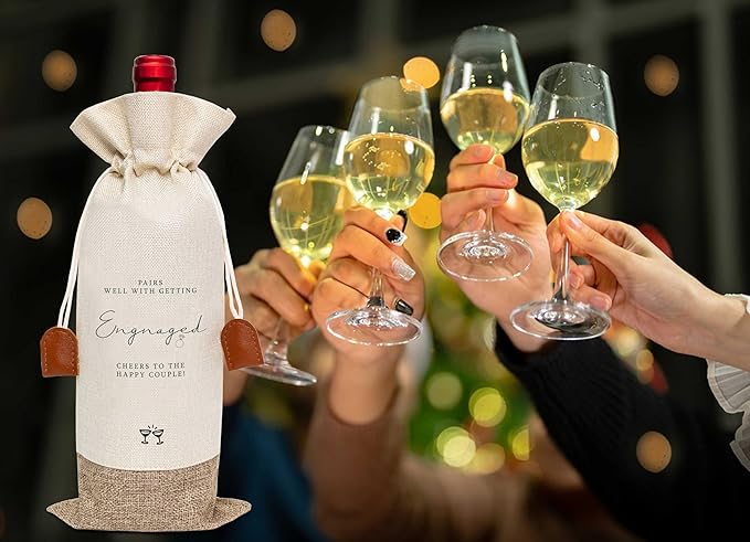 Wedding Wine Bag, Engagement Gifts for Couples, Cotton Linen Wine Gift Bag With Drawstring, Mr and Mrs Marriage Wedding Gifts, Bridal Shower Gift for Women Besties Friends, Bachelorette Party-27