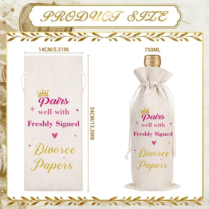 Wxiben Divorce Gift Wine Bag - Pairs Well With Freshly Signed Divorce Papers Wine Bags Divorce Party Decorations for Women New Beginning Gifts Breakup Wine Bottle Bag for Friends Sister