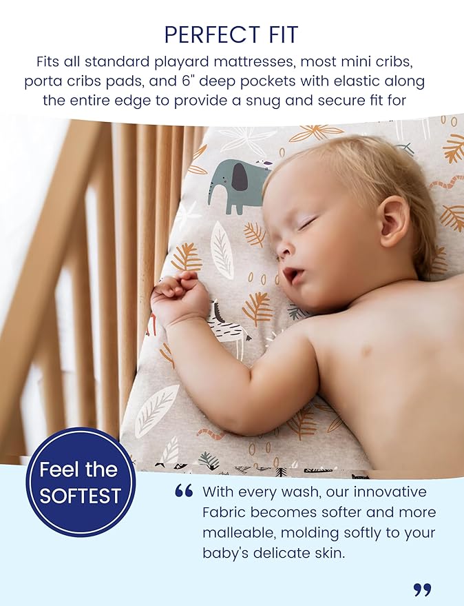 TotAha Jungle Animal Mini Crib Sheet, Premium Stretch Fitted Portable Mini Cribs Playards Sheets, Ultra Soft Breathable Jersey Knit Pack N Play Sheet 24x38x5, 2 Pack