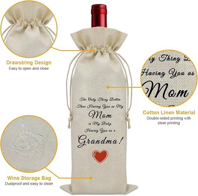 Sazuwu New Grandma Gifts First Time Wine Bag Mom Promoted to Grandma Gifts Mothers Day Gifts for Mom to Be Wine Accessories Gifts for Wine Lovers Mothers Day Gifts for Grandmother from Grandson