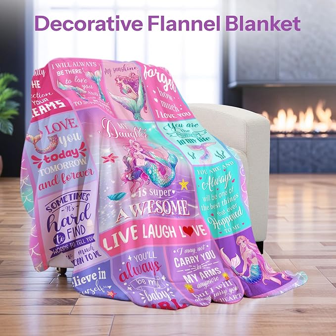 Mermaid Blanket, Birthday Gifts for Girls, Mermaid Gifts for Girls, Little Mermaid Blanket, Girl Birthday Gift Ideas Mermaid Birthday Decorations Blanket 40x50 in