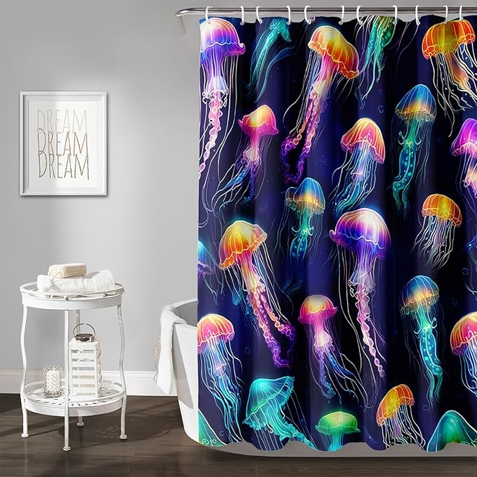 AILONEN Colorful Jellyfish Shower Curtain,Beautiful Jellyfish Bath Curtain Set for Kids Girls,Coastal Animal Fabric Shower Curtains for Bathroom, 60" W*72" H